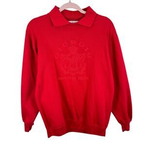 Giorgio Vintage 80s Cotton Blend Red Collared Embroidered Sweatshirt Women's L
